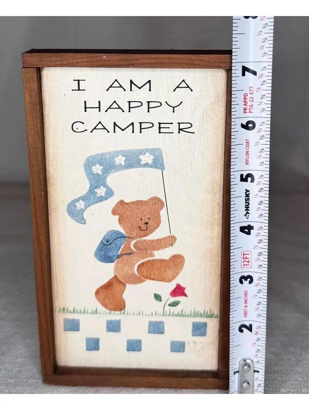 Vintage Happy Camper Sign: Bear Decor, Rustic Cabin Wall Art (USA Made)